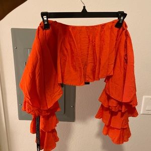 Woven Bardot Tiered Sleeve Crop Top